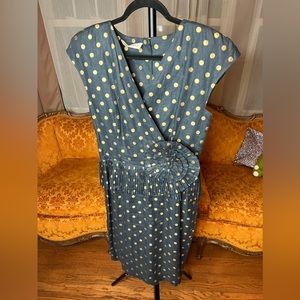 Vintage Albert Nipon blue and gold ruffle details dress